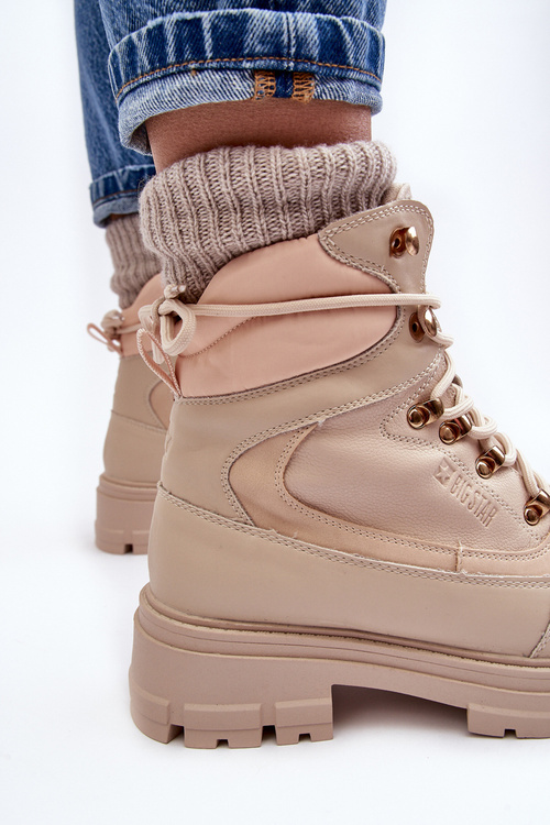 Жіночі черевики Trapper на підкладці на шнурівці світло-бежеві з великою зіркою MM274664