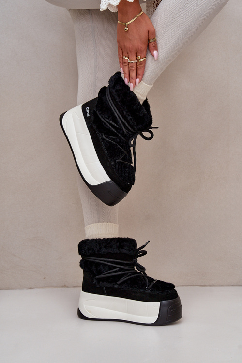 Жіночі шкіряні зимові черевики на товстій підошві з хутром Big Star OO274A206 Чорні