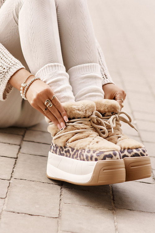 Шкіряні жіночі зимові черевики на товстій підошві з хутром Panther Big Star OO274A207 Коричневий