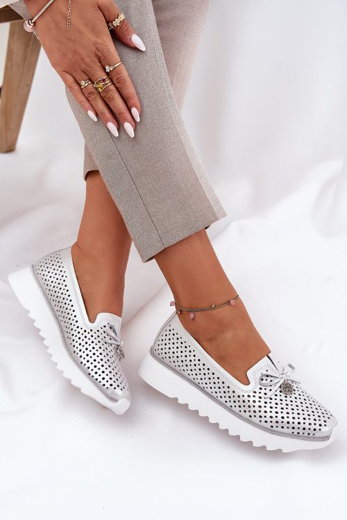 Жіночі Напівчеревики З Ажурного Шкіри З Природної Шкіри D&A LR51-631 Сріблясті