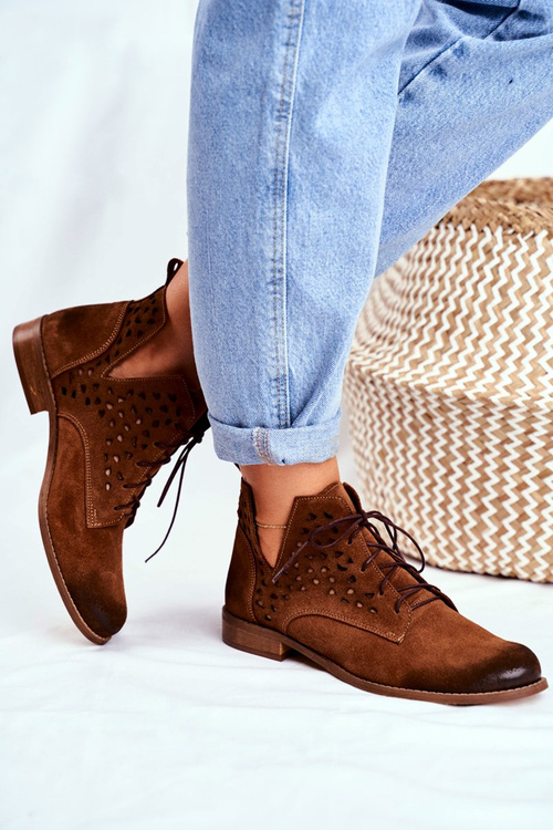 Жіночі черевики на плоскій підошві Шкіряні Camel Low Meridan