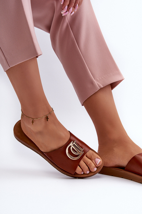 Жіночі босоніжки на плоскій підошві з декором коричневого кольору Amoonia