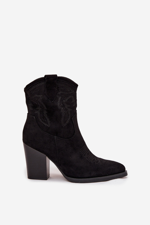 Жіночі ковбойські чоботи на підборах Еко замша чорні Carissa