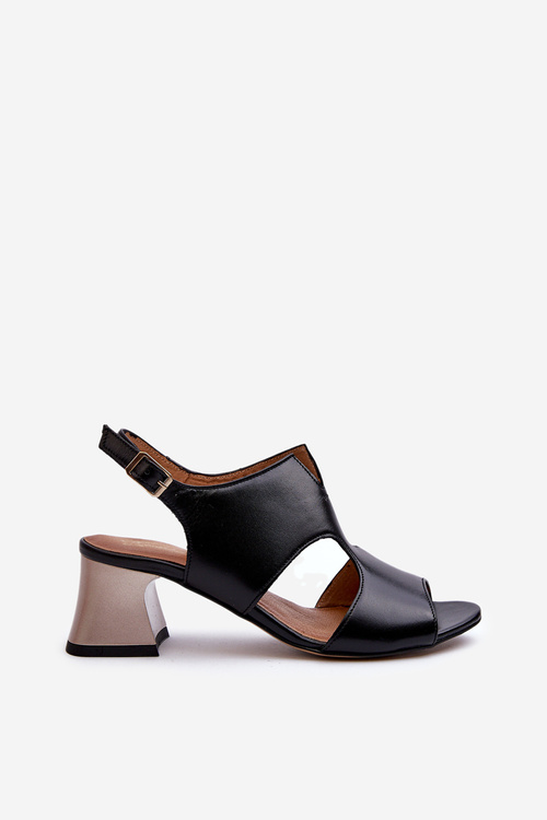 Жіночі шкіряні босоніжки на високих підборах Maciejka 06566-01 Чорні