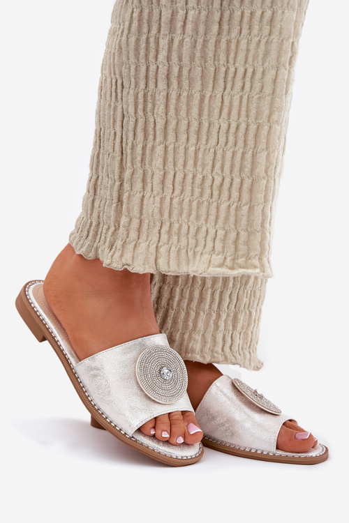 Жіночі Сандалі На Плоскому Ході З Декором S.Barski KV51-013 Сріблясті