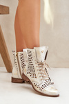 Ажурні шкіряні чоботи Ніколь 2627 біло-сріблясті