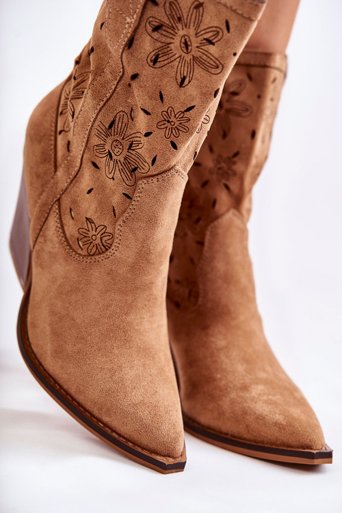 Модні замшеві ковбойські чоботи з квітами Camel Coralie