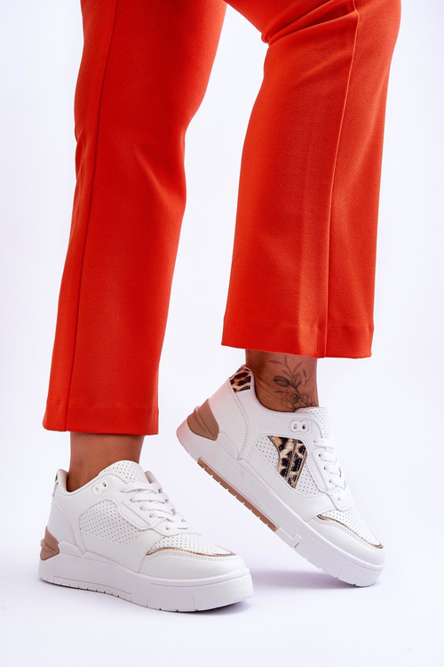 Жіноче шкіряне спортивне взуття з леопардовим принтом білі Nancey