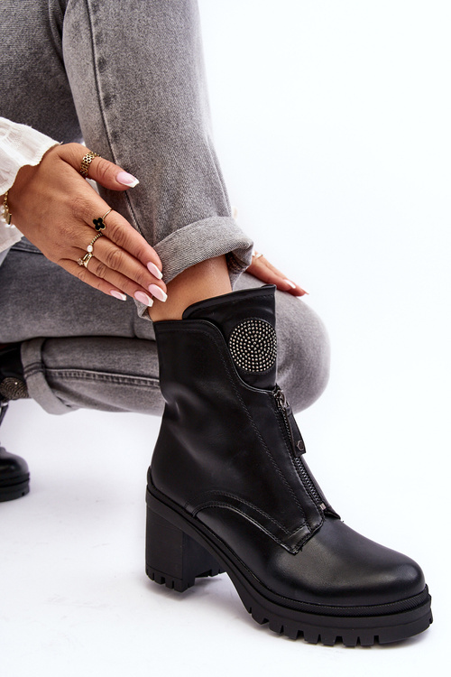 Жіночі шкіряні чоботи зі стразами Чорні Rosie