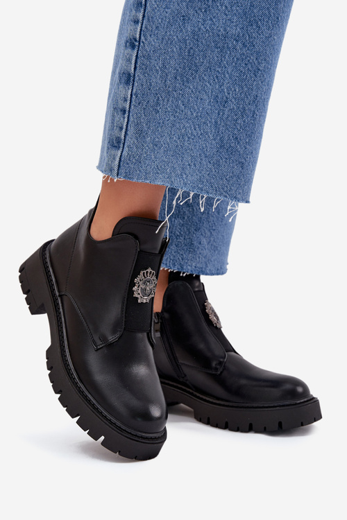 Утеплені Низькі Жіночі Чоботи З Декорацією На Блискавці Чорні Lavira