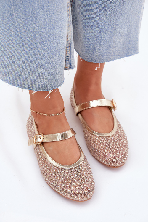 Прикрашені Жіночі Балетки З Ремінцем І Засувкою Золоті Avirae