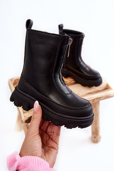 Модні високі шкіряні черевики на блискавці Чорні Daffy