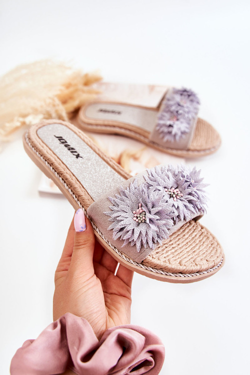 Жіночі тапочки з матеріалом Квіти Сірі Susana