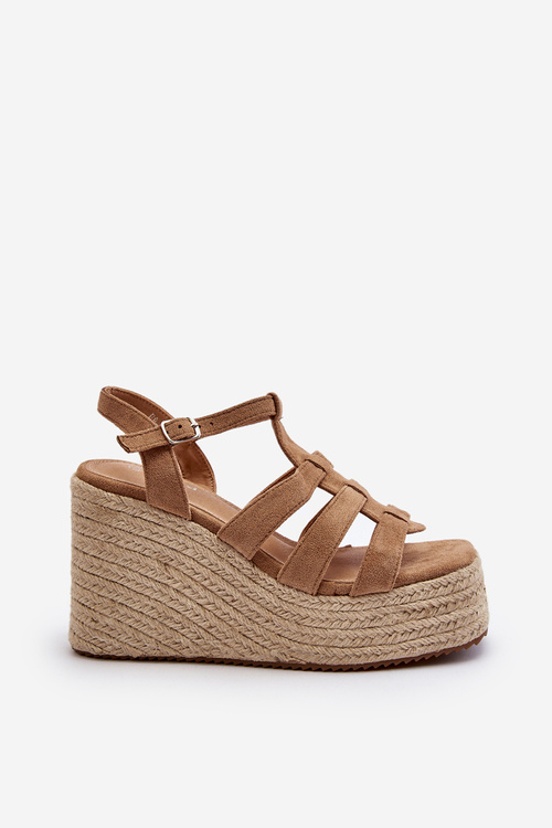 Коричневі босоніжки на танкетці з плетінням Gnosis