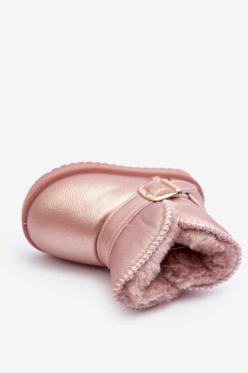 Дитячі зимові черевики з екошкіри з рожевим ремінцем Orinor