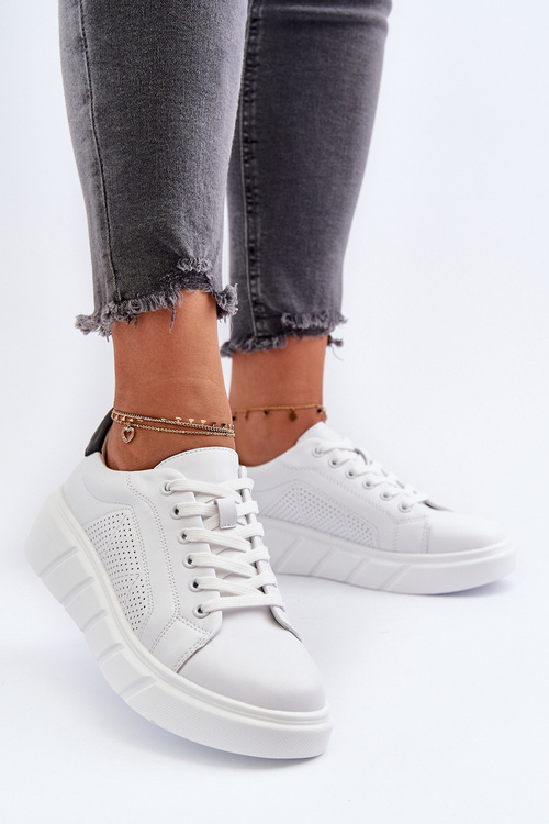 Жіночі білі шкіряні кросівки на платформі Гатира