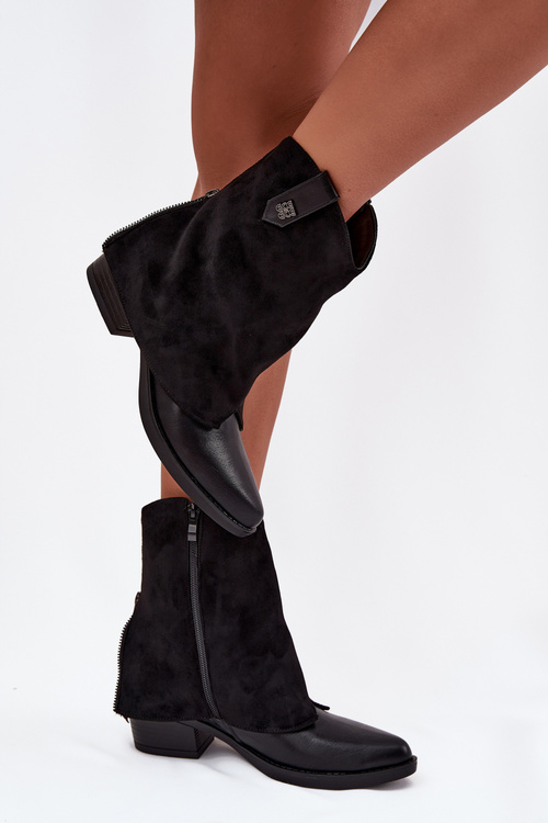 Обігріті ковбойські чоботи на підборах чорні Sylvette