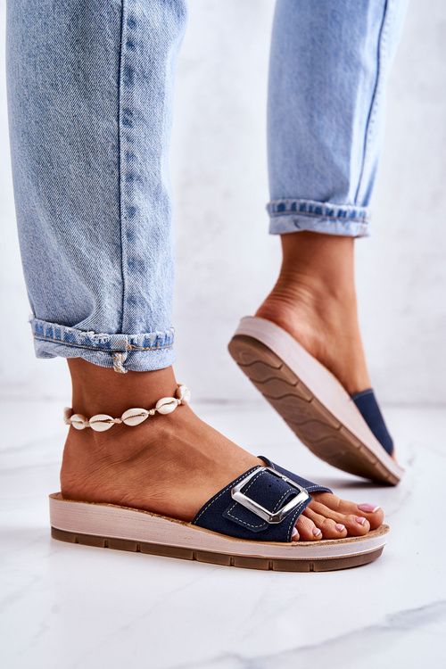 Модні жіночі тапочки з пряжкою Inblu CP000031 Темно-синій