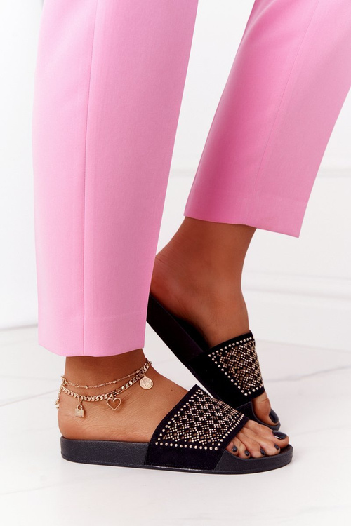 Жіночі гумові тапочки з паєтками Чорні Tonya