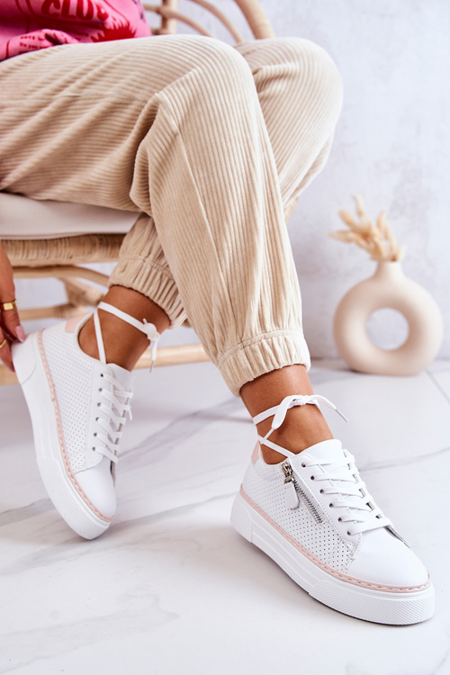 Спортивне взуття на платформі біло-рожева Louisa