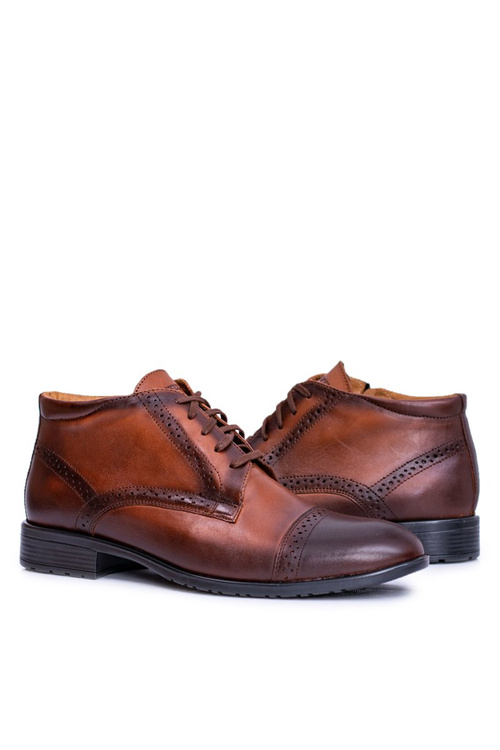 Чоловічі утеплені черевики польські шкіряні кросівки Cognac Columbs