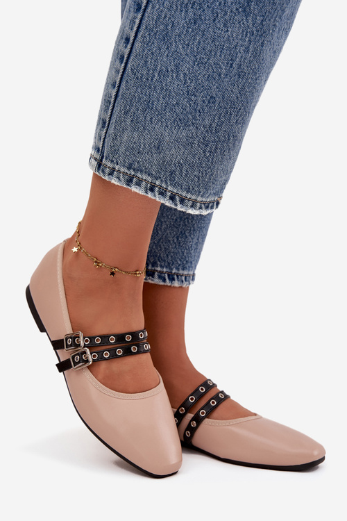 Жіночі балеринки з ремінцями бежеві Deliora