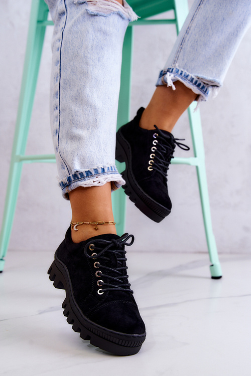 Жіночі замшеві туфлі на зав'язках чорний майсон