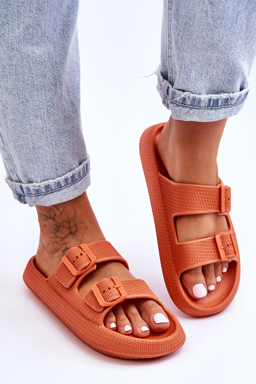 Жіночі поролонові босоніжки в смужку помаранчеві Sharmen