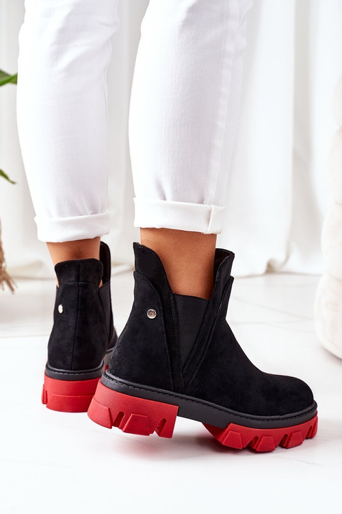 Утеплені черевики челсі чорно-червоні Fearless