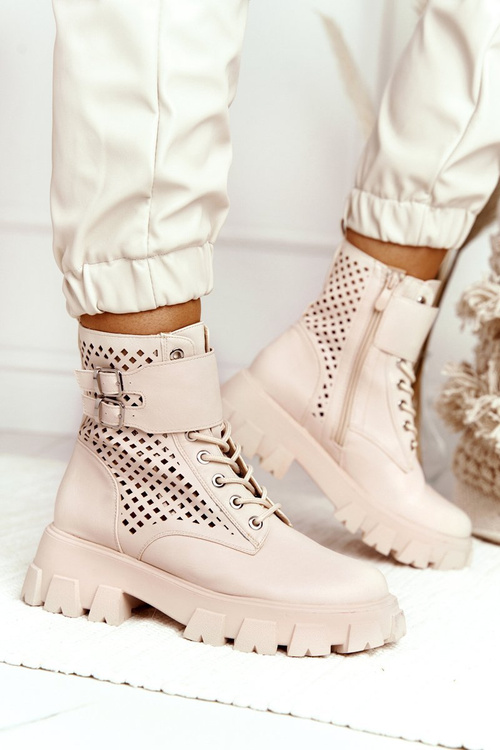Ажурні Чоботи На Платформі Бежеві Здуті