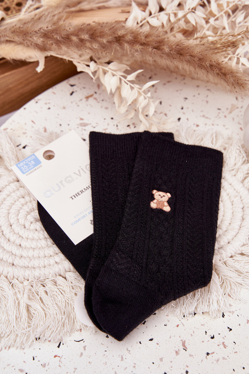 Теплі жіночі шкарпетки з вовною Мішка Чорні