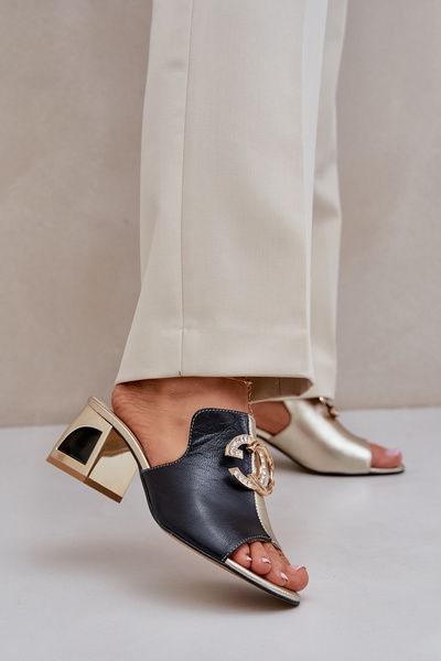 Шкіряні Елегантні Жіночі Сандалі на Низькому Каблуці Лаура Мессі 2874 Чорні