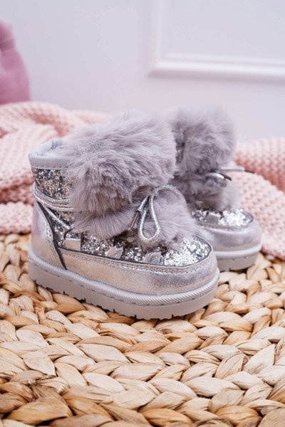 Дитячі чоботи Снігові чоботи з хутром сріблясті Мінні Маус