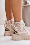 Жіночі ботильйони на платформі з декоративною шнурівкою леопардові світло-бежеві Edidda