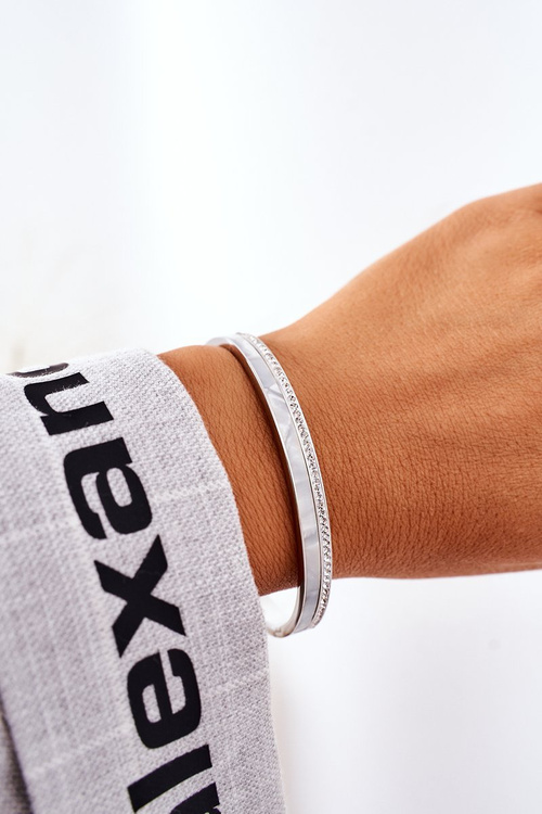 Сталевий браслет з кубічним цирконієм і срібним перламутром