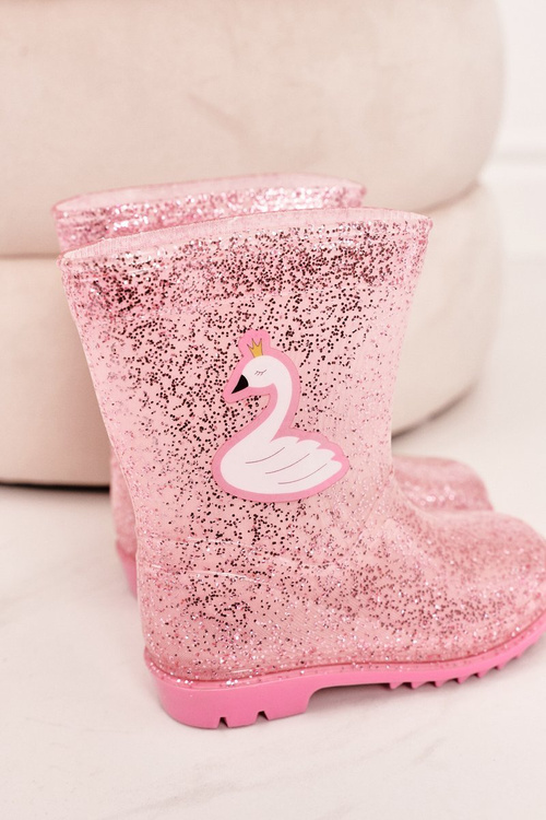 Дитячі блискучі дощові черевики з лебединим рожевим
