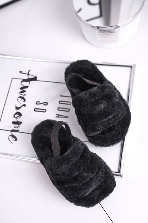 Дитячі гірки з бантом і хутром чорні Fluffy