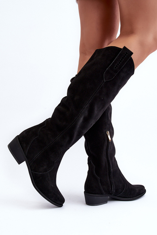 Чорні жіночі замшеві ковбойські чоботи Zazoo 3427