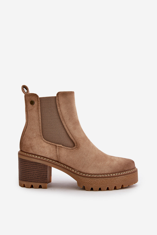 Жіночі утеплені чоботи на підборах Еко Замша Бежеві Irissinae