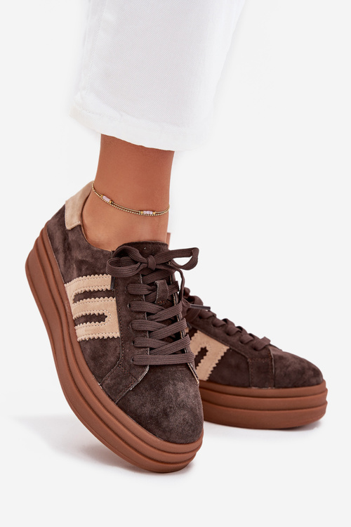 Жіночі Кросівки На Платформі З Природного Замші Шоколадні Eldira