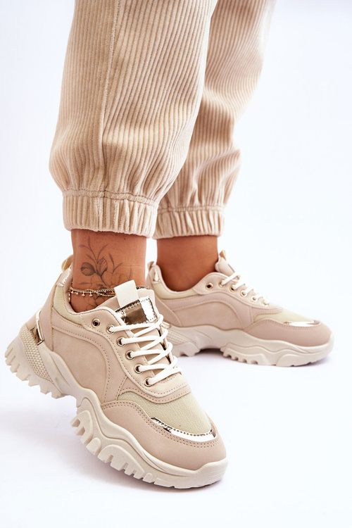 Бежеві класичні кросівки на платформі