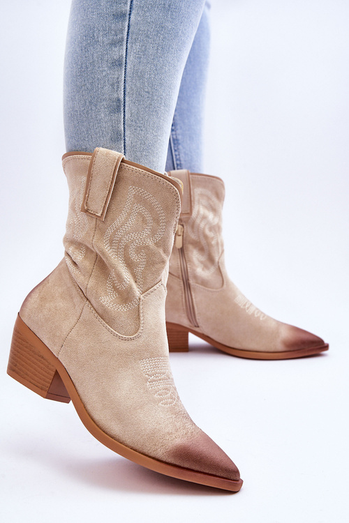 Замшеві ковбойські чоботи бежеві Klaira