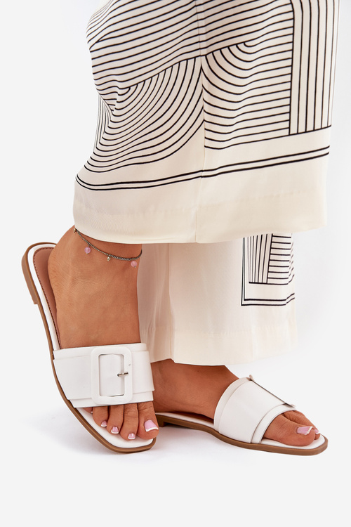 Плоскі Жіночі Сандалі Еко Шкіра З Пряжкою Білі Bamma