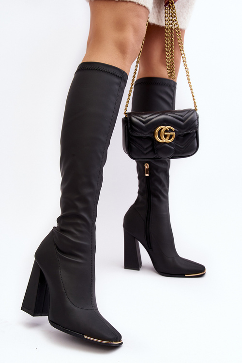 Чорні жіночі чоботи Rishabh на високих підборах