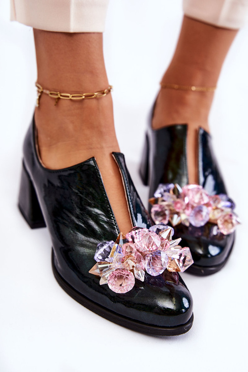 Лаковані мозаїчні туфлі з прозорим декором Green Delaver