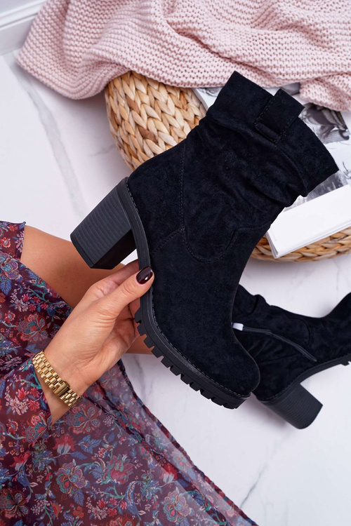 Жіночі чоботи на шпильці замшеві чорні Celma