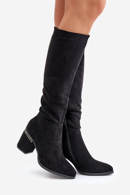 Еко замшеві жіночі чоботи на підборах утеплені Vinceza 16473 Чорні