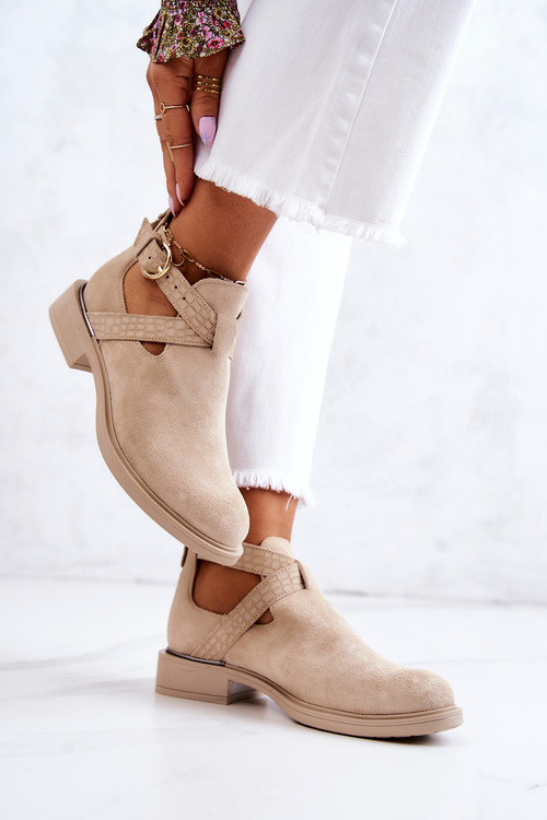 Жіночі шкіряні ботильйони з вирізом світло-бежевого кольору Ramos