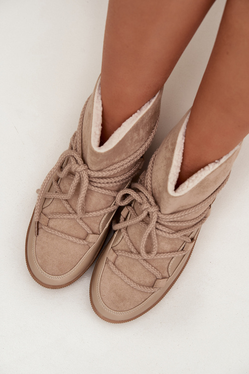 Жіночі зимові черевики на шнурівці бежеві Rebekah