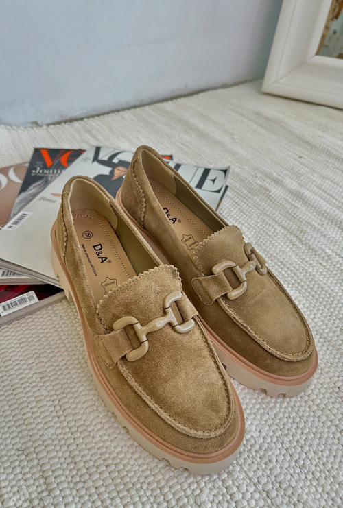 Жіночі замшеві мокасини з декором D&A TW117 Коричневий